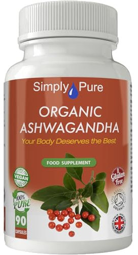 Simply Pure Organic Ashwagandha for Calm, Sleep and Stress Resilience | 500mg Capsules x 90 | 100% Pure Soil Association Certified | Gluten Free | GM Free | Vegan