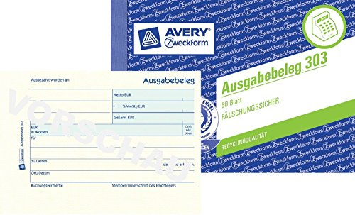 Avery Zweckform 303 Ausgabebeleg mit Dokumentendruck, DIN A6 quer, fälschungssicher, 50 Blatt, gelb (10er Vorteilspack)