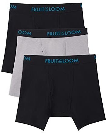 Fruit of the Loom boxershorts för män, fukttransporterande underkläder, flerpack retroshorts (3-pack), Normal ben – bomullsnät – 3-pack – svart/grå, L