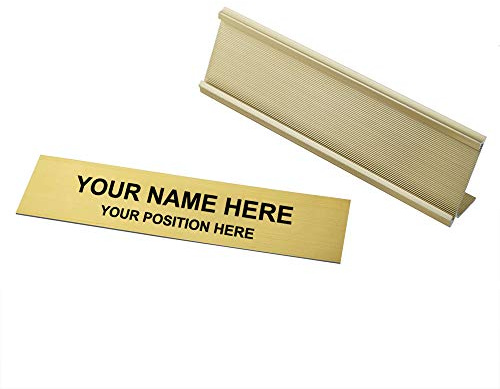 Aspire Plaque nominative de bureau personnalisée avec support de bureau, Support de Plaque Signalétique L Forme Bureau Nom Signe 5x20 cm-Or