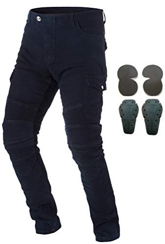 Pantalon de protection en jean pour hommes, pour moto, avec armure, 4 x protections dont genouillères et protège-hanches XXL Noir