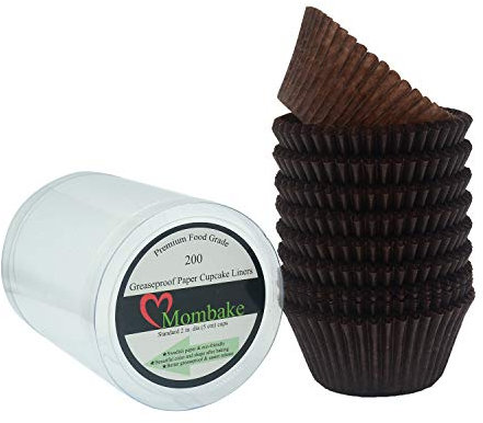 Mombake Premium Coffee Greaseproof Cupcake Cases Muffin Paper Baking Cups Standard Size, 200-Count