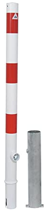 Absperrpfosten 2-er Set, herausnehmbar per Dreikantverschluss, zum Einbetonieren, aus Stahlrohr Ø 60x2,5 mm, feuerverzinkt + weiß beschichtet, selbsteinrastende Verriegelung, Überflur 900 mm, ohne Öse