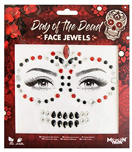Moon Terror Face Jewels, Tag der Toten, Festival-Gesichts-Körper-Edelsteine, SFX, Kristall-Make-up-Augen-Glitzer-Aufkleber, temporäre Tattoo-Juwelen, Make-up mit Spezialeffekten (Neon, 1 Stück)
