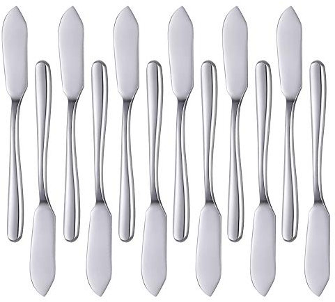 SUNSENGEUR Set di 12 coltelli da burro, coltelli da formaggio, formaggi e lucidanti a specchio, 14,5 cm, graziosi mini coltelli da cucina in acciaio inox per pane tostato, panino, pane e colazione,