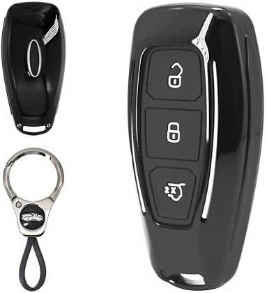 RYE Autoschlüssel hülle für Ford Fords/Focus/Fiesta/Kuga/C-Max, etc, 3 Tasten ABS Ford Schlüsselhülle-Schwarz