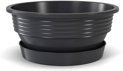 Plastard Pflanzschale Durchmesser 32 cm mit Untersetzer Farbe Anthrazit runde Blumenschale Schale Blumenkübel Gartenschale Wasserschale aus Kunststoff witterungsbeständig für Innen und Außen