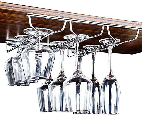 Schwarzes Weinglashalter,Unter Schrank Gläserhalter Edelstahl Stielgläserregal,Aufhängen Weinglasregal für Bartheken Küchen,3 Reihen