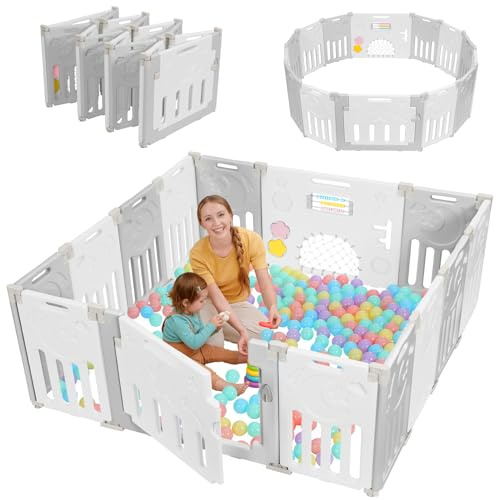 Dripex Baby Playpen for Baby and Toddlers, Large Folding Baby Pen with Adjustable Shape Plastic Playpen, Extended Sturdy Foldable Play Pen and Baby Fence Barrier Indoor Outdoor(14 Panels/150×150cm)
