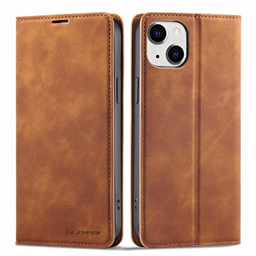 QLTYPRI Etui pour iPhone 13, Housse en Cuir Premium PU Portefeuille Conque, [Fentes pour Cartes] [Fermoir Magnétique] [Stand Fonction] Flip Coque pour iPhone 13 - Marron