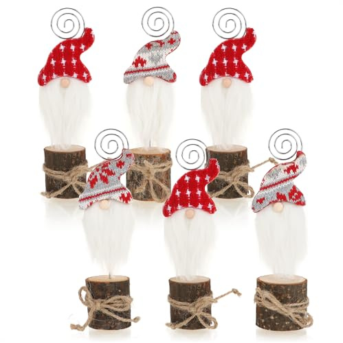 com-four® 6x Kartenhalter Wichtel, Klammern für Menükarten, Namensschilder | Platzkarten und Fotos - weihnachtlicher Tisch- und Grußkartenhalter aus Holz