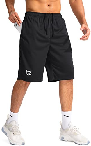 G Gradual Men's Basketball Shorts with Zipper Pockets Lightweight Quick Dry 11 Long Shorts for Men Athletic Gym(Black,L)