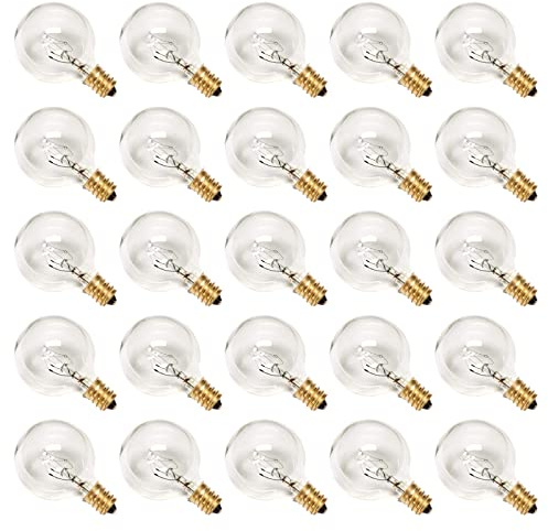 rincentd G40 Replacement Bulbs, 120V 5 Watt Clear Globe Incandescent Light Bulbs fits E12 C7 Candelabra Base, Dimmable String Light Bulbs Replacement for Indoor Outdoor Patio Decor, (25 Pack)