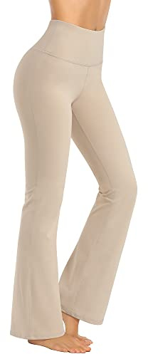Promover Yogahose Damen Schlaghose Sporthose Lang Flared High Waist Leggings Bootcut Hose(Khaki,S)