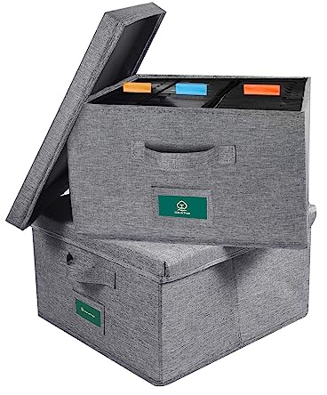 T WaveTree VHS Aufbewahrungsbox mit Deckel, 2 Stück, praktischer VHS-Aufbewahrungskoffer mit Index-Etiketten, 36 x 34 x 21 cm, VHS-Halter, Aufbewahrungsbehälter für bis zu 84 VHS-Bänder, Grau