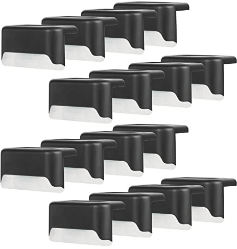 maxant Solar Deck Lights,12/16 Pack Step Lights, Fence Waterproof Powered LED Lights Stairs, Step, Railing, Wall, Fence, Yard, Patio, Garden (16 Black Shell Cool White) (L01557)