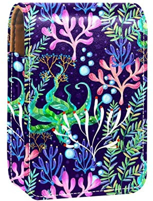 Lipgloss-Halter, Lippenstift-Etui, tragbare Mini-Lippenstift-Aufbewahrungsbox, Reise-Lippenstift-Organizer-Hülle mit Spiegel für Frauen, dunkle Koralle, Mehrfarbig, 9.5x2x7 cm/3.7x0.8x2.7 in