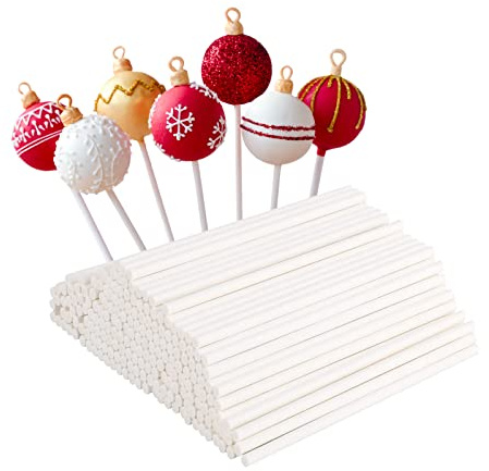 LIERFIS 100 Pièces Baton Sucette Pop Cake, 10 cm Batonnet Pop Cake Bâtonnets en Papier pour Cakepop, Lollipop, Chocolat, Blanc