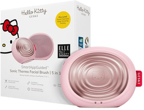 GESKE x Hello Kitty | SmartAppGuided™ Sonic Thermo Facial Brush | 5 in 1 | Pulizia della pelle | Spazzola per la pulizia con funzione riscaldante | Massaggiatore facciale | Spazzola viso elettrica