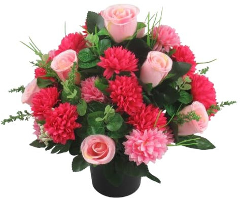 Just Because Silk Flowers Artificial Flowers Grave pot arrangement Pink 25cm