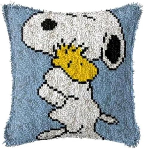 ROCKY&CHAO Latch Hook Cushion Kits, Latch Hook Pillow Case Kits Embroidery Kits 17X17Inch, DIY Needlework Pillow Cover Sofa Cushion Rug Making Kits, DIY Craft Kits 43x43 cm - Pillowcase B002