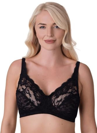 Camille Soft Lace Cup Non-Wired Bra for Women - Delicate Lace Bra with Wireless Full Coverage Cups & Adjustable Strap 38C Black
