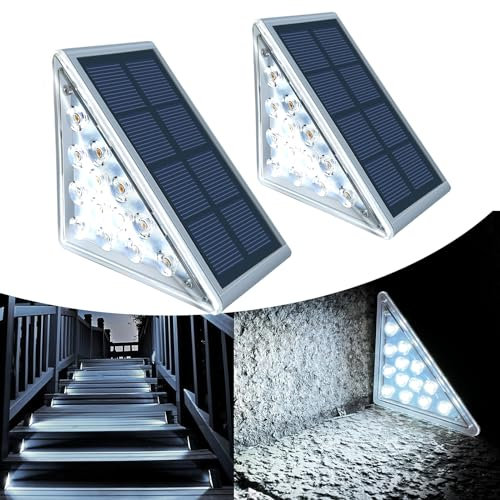 TOTHDATE 2PCS Solar Step Lights Cool White Light, 13 LEDs Solar Stair Light Outdoor Pathway Light IP67 Waterproof for Ground Front Porch Decor Yard Garden Walkways
