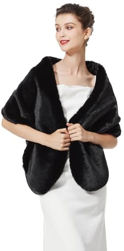 BEAUTELICATE Scialle Stola Donna Pelliccia Scialli Sciarpa Coprispalle Elegante per Matrimonio Invernale Cerimonia Sposa Damigella (Aggiornato - Nero,Taglia unica)