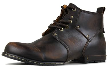 osstone Motorcykelkängor för män, moderiktiga, dragkedja, Chukka-stövlar i läder, casual wear, OS-6015-1-röd-brun, 42.5 EU Bred