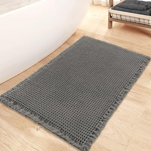 Mavicen Waffel Badematte rutschfest, 43x61cm Weich Badezimmerteppich Flauschig Badteppich Saugfähige Badvorleger Maschinenwaschbar Duschvorleger für Badezimmer, Anthrazit
