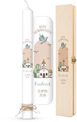 AMARI ® Kommunionkerze personalisiert Friedenskapelle H:40cm/⌀:4cm - Personalisierte Kommunionkerze für Jungen & Mädchen – Kerze zur Kommunion selbst gestalten