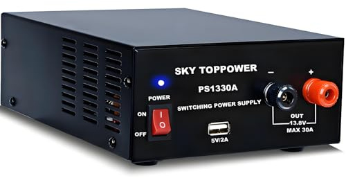 SKY TOPPOWER 13.8V 30A DC Power Supply For Ham Radio,5V/2A USB Port PS1330A | Universal Compact Bench PSU Benchtop AC to DC Converter Powering Amateur Radio,Amplifiers,Scanners,Communication Equipment