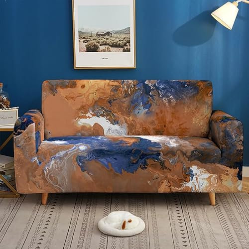 Gambo Sofa Überzug Muster Aus Braunem Marmor Sofabezug 3 Sitzer Stretch Sofahusse Elastischer Sofabezug Spandex Sofa Überzug Anti-Rutsch Waschbar Sofa Protection Cover Schonbezug Couch