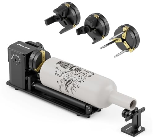 SCULPFUN RA Pro Max Laser Rotary Chuck 4 in 1 Laser Rotary Roller für Laser Graviermaschine 180° verstellbarer Winkel Doppelrad-Verlängerungsbügel Bearbeitung von überlangen zylindrischen Objekten