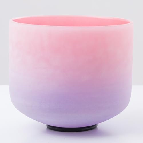 CIKSCO Cuenco de Cristal de Cuarzo Esmerilado for el Chakra del plexo Solar, Nota E, 8 Pulgadas, Cuenco de Sonido de Color con mazo y Junta tórica Gratis, Degradado Rosa púrpura(440Hz)