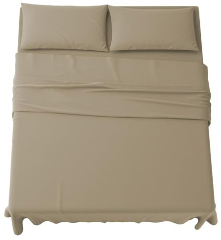 MAXIME MAISON - Completo Lenzuola Matrimoniali 4 Pezzi, Set Lenzuola Matrimoniale in Microfibra Made in Italy, Completo Letto 1 Lenzuolo con Angoli, 1 Lenzuolo Sopra, 2 Federe (Tortora)