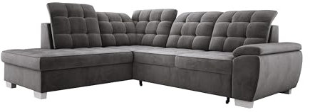 Stylvolles Freistehendes Ecksofa LOTTA In SALVADOR Stoff, Ideal Für Familien, Mit Praktischem Bettkasten Und Hochwertiger Verarbeitung, 258x212cm, Anordnung auf der Rechten Seite, Farbe: DUNKELGRAU