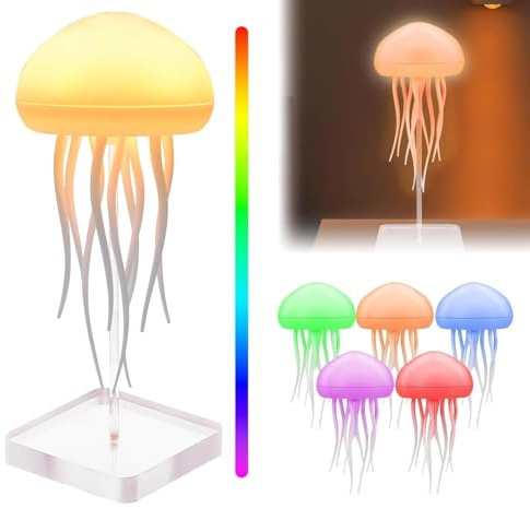 xinrongda Jelly Fish Light Lampe, USB Wiederaufladbare Sensorische Lampe mit 2 Modi, LED Schwimmendes Quallenlicht mit tanzenden Tentakeln, Quallen Tischleuchten für Zuhause Büro Dekoration