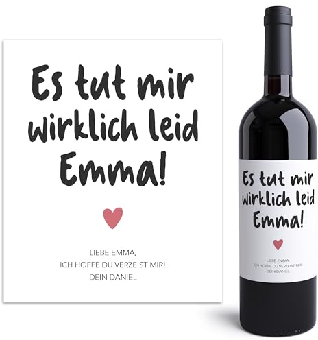Entschuldigung Geschenk tut mir leid Weinetiketten personalisiert Flaschenetiketten Sorry Weinflasche Wein Etiketten selbstklebend 2 Stück | 10x12 cm