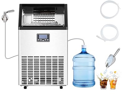 VEVOR 150lb/24h Commercial Ice Maker with 2 Water Inlets 45 Ice Cubes in 15 Minutes 33lb Capacity for Bar Office Restaurant with LED Digital Display and Self-Cleaning