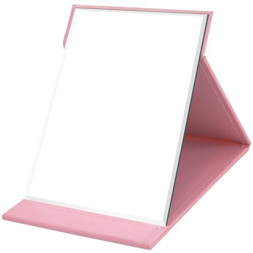 WISYOK Reisespiegel Klappbar, 21x15cm, Rosa PU-Leder, Tischspiegel | Klappspiegel mit Mehrfach-Standwinkel, Super HD Schminkspiegel, Handspiegel, Spiegel Klein für Reisen, Zuhause, Make-up