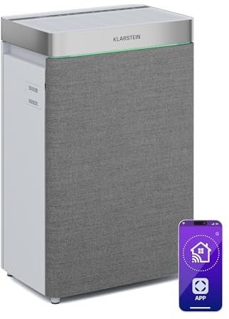 Klarstein AireLux Purificador de Aire con Filtro HEPA – Filtro de Carbón Activado, CADR 400 m³/h, Control WiFi, Silencioso, UV-C, Para Habitaciones Hasta 40 m², Depósito 6.2L
