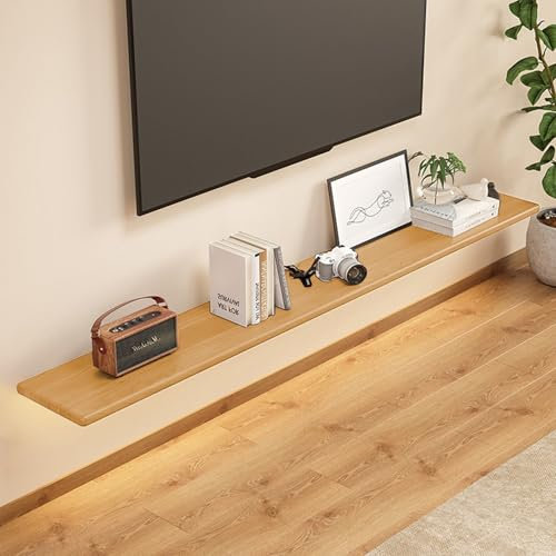 Meuble TV flottant en bois massif avec lumières LED pour salon moderne
