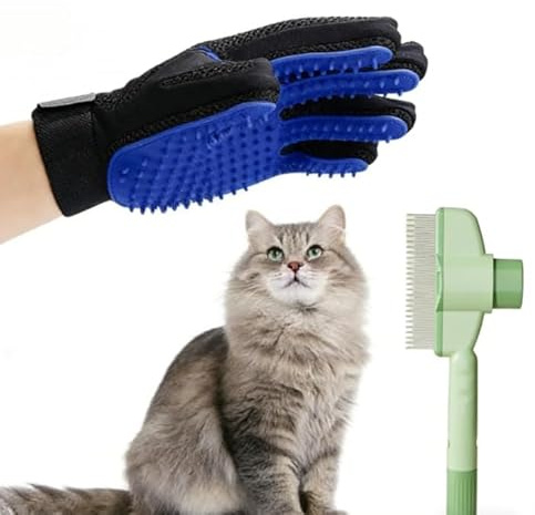 Dryxog Haustier Fellpflegehandschuh mit Verstellbarem Klettverschluss Handschuhe Katzenbürste Zubehör Putzhandschuhe Haustierkamm Fellbürste Hund Massieren für Hunde Katzen