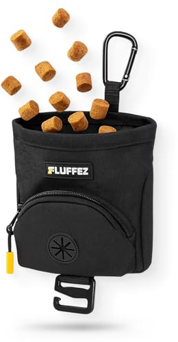 Fluffez kleine Leckerlibeutel mit Kotbeutelspender – Magnetverschluss, Karabiner & Klett – kompakte Leckerlitasche für Hunde – Ideal für Hundetraining & Spaziergänge
