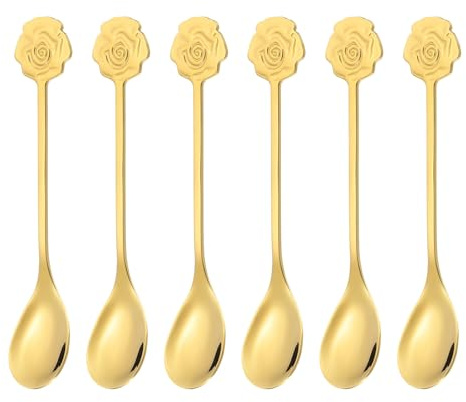 PATIKIL 6 Cucharillas De Café Rosas 304 Acero Inoxidable Cucharitas Pequeñas Adorables Para Remover Espresso Bar Vajilla Postres Cubiertos Fiesta Del Té Doradas