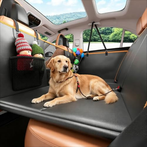 Gusil Back Seat Extender for Dogs: Mobile Cozy Pet Den! Skin-Safe Padding, Heavy-Duty PU Leather with Hard Bottom, 450lb Capacity-Waterproof, Non-Slip, 45% More Space (Fits Cars, SUVs & Small Trucks)