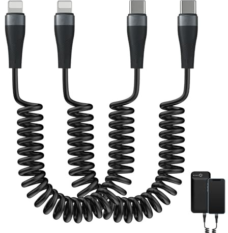 Menibeuty Cable USB C a LightN1ng de, 2 cables espirales LightN1ng, cables USB para 1Phone One, Android Auto, CarPlay y sincronización de datos, cable de carga rápida tipo C