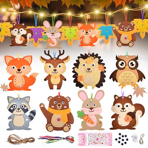 Herefun 15 Herbst Tier Bastelsets für Kinder, Herbst Kreativset Bastelset mit LED-Licht, DIY Herbst Geschenk Herbstblatt mit Lgel Eule Fuchs Eichhörnchen, Herbstdeko Bastelhandwerk Jungen Mädchen