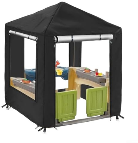 Filteilect Kinder-Outdoor-Spielhaus-Abdeckung, wasserdicht, 210D-Oxford-Gewebe, 142 x 142 x 152 cm, mit Doppelreißverschlüssen, Wetterschutz, Schwarz/Grau (schwarz)